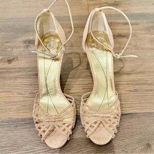 Kate Spade Grammercy Metallic Nappa Leather Ankle Strap Heels Size 6 worn 1x
